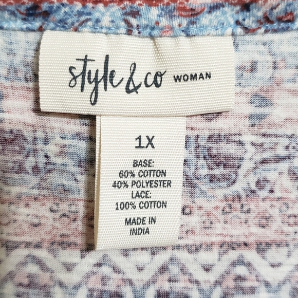 Style & Company Print Roll-tab Sleeve Button Front Shirt Top Women's 1X - Picture 10 of 11